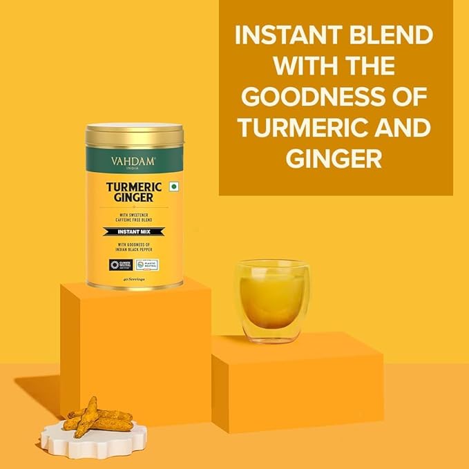 VAHDAM, Golden Milk Powder/Turmeric Ginger Latte Mix (100g, 40 Cups) Caffeine-Free | Powerful Curcumin, Turmeric Powder & Ginger | Brew Hot/Iced Tea - Bloomnest