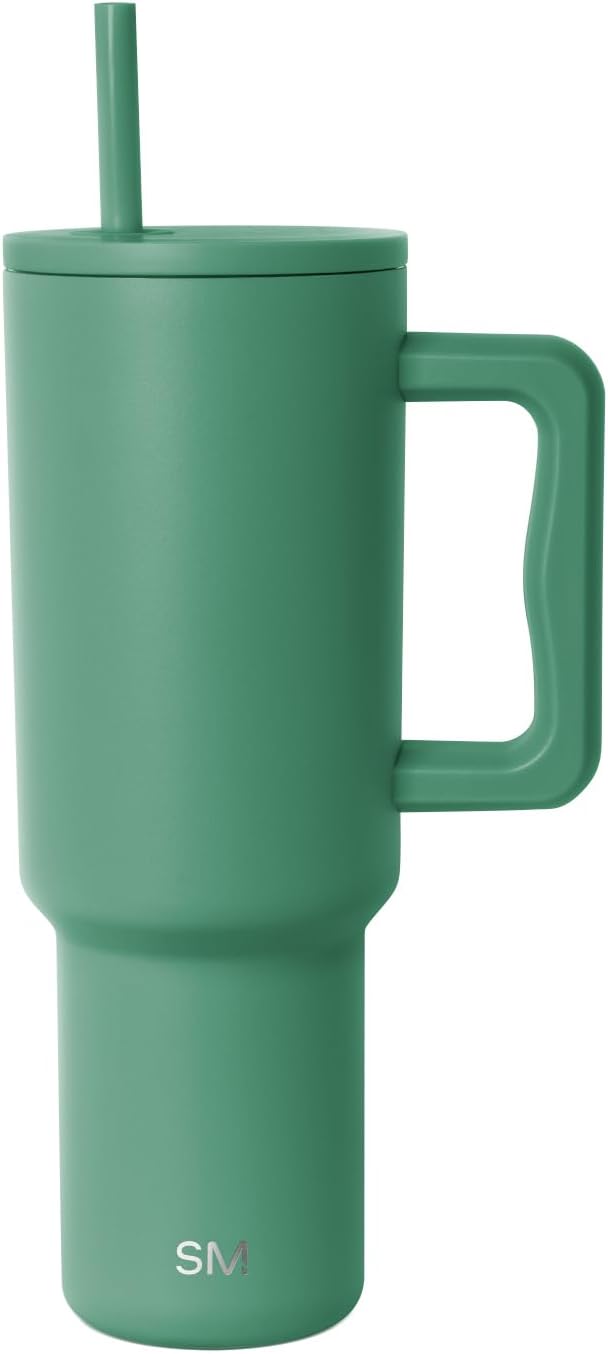 Simple Modern 40 oz Trek Tumbler with Handle and Straw Lid | Cup Holder Friendly Insulated Stainless Steel Travel Mug | Basil SimpleModern