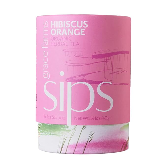 Grace Farms HIBISCUS ORANGE Herbal Tea (16 Pyramid Sachets) | Naturally Sweet, Reviving and Caffeine Free | Organic, Fair Trade and Kosher Certified | Delicious Iced Tea | Gives Back 100% of Profits - Bloomnest