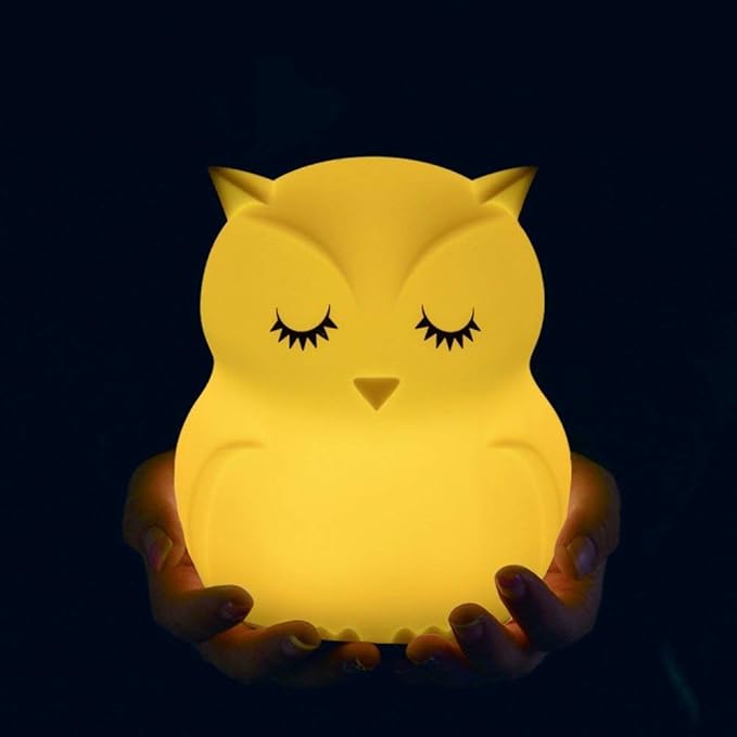 Owl Night Light Baby Bedside Lamp Child, Silicone Nursery Lamp for Breastfeeding Bedroom Mood Lights, Eye Caring, Adjustable Brightness & Color, Time Setting, Holiday Gifts - Medium - Bloomnest