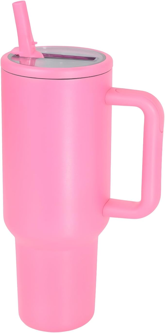 40 oz Insulated Tumbler with Handle,Flip Straw,Lid & Rubber Base Stainless Steel Water Bottle - Leak Proof Vacuum Insulated Mug BPA Free Reusable Travel Cup Gifts for Women/Men (bright pink) - Bloomnest