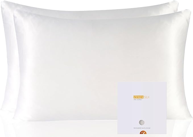 ZIMASILK 100% Pure Mulberry Silk Pillowcase 2 Pack, Soft and Smooth,Both Sides Premium Grade 6A Silk,600 Thread Count,with Hidden Zipper for Men and Women Family (Standard 20"x26", White) - Bloomnest