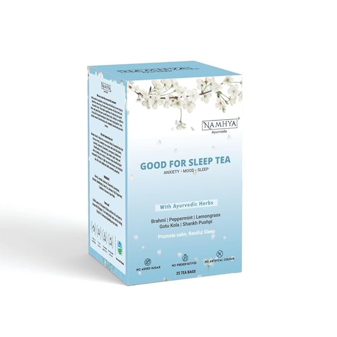 Namhya Ayurveda Good for Sleep Tea Bag Supports Mood, Stress & Mind Relaxation with Brahmi, Cinnamon, Rose Petals, Gotu Kola & Peppermint - Natural Ayurvedic for Calming Sleep – 25 Tea Bags - Bloomnest
