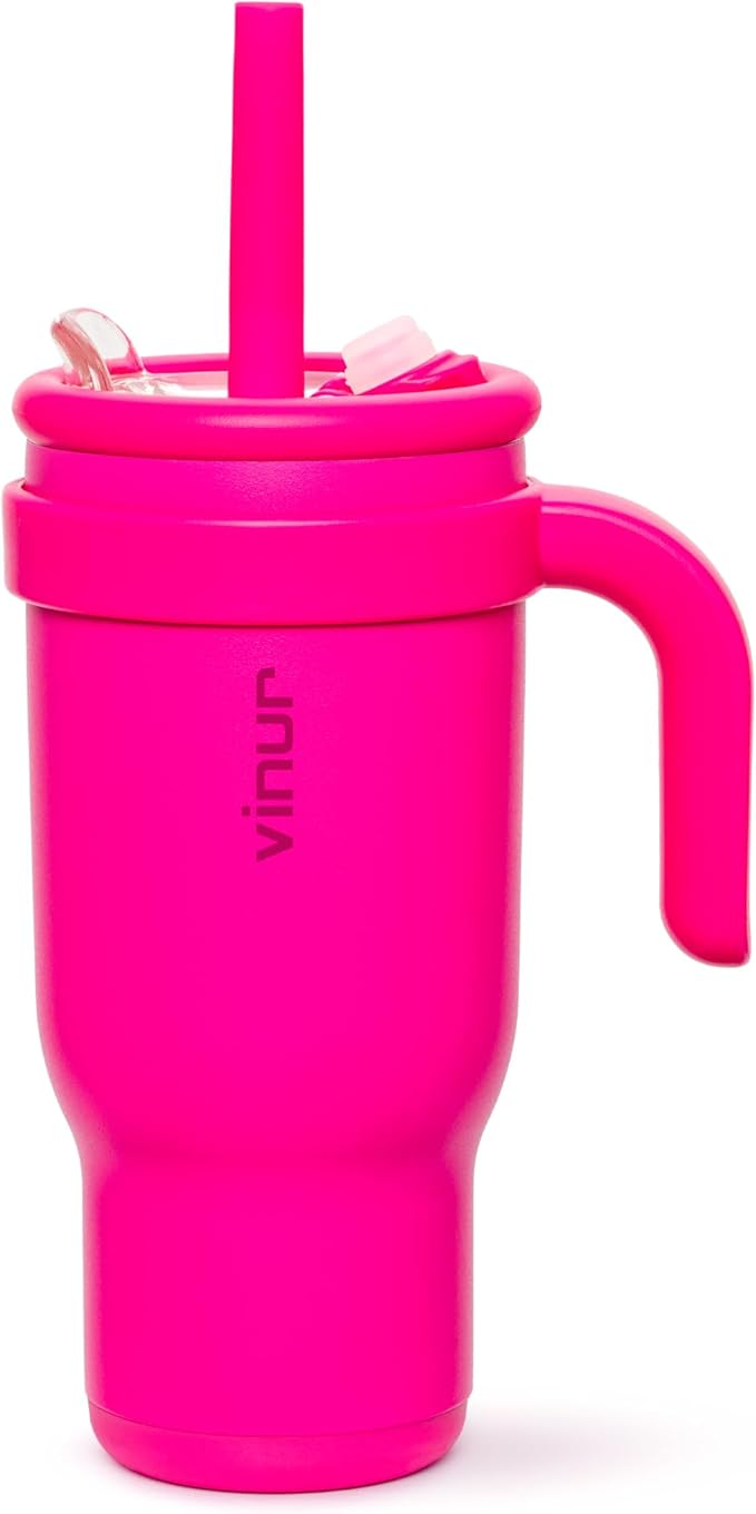 VINUR Kids Tumbler with Handle-17 oz Stainless Steel Double Wall Vacuum Insulated Tumbler Travel Water Cup with Lid and Straw (Rose Pink) - Bloomnest