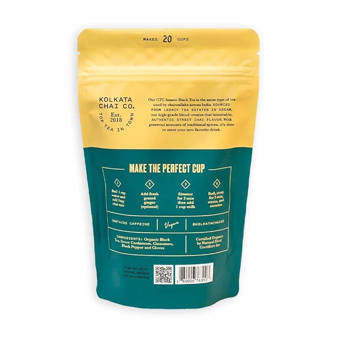 Kolkata Chai Signature Masala Chai & Decaf Masala Chai Tea, Assam Black Tea Combo Pack, Makes 40 cups, Premium loose leaf tea and spice blend, All Natural - Bloomnest