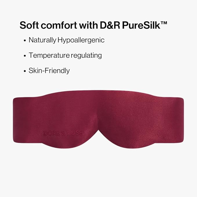 Dore & Rose Aura Sleep Mask, 100% Light Blocking Mulberry Silk Eye Mask (23 Momme), Extra Room for Lashes, Reduces Eye Bags & Dark Circles, Adjustable Travel Deep Sleep Mask for Men & Women (Burgundy)
