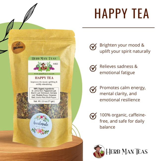 HAPPY TEA — Pleasant Organic Herbal Blend for a Feel-Good Daily Boost — by Master Herbalist Khabir — 100% Organic, Non-GMO, No Additives - Bloomnest
