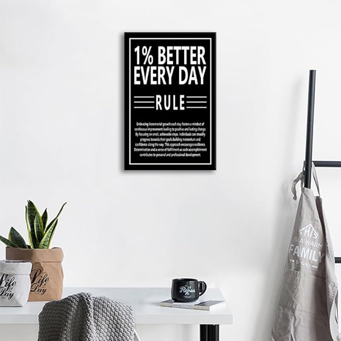 Motivational Wall Art Canvas Print Office Wall Decor 1% Better Every Day Rule Inspiring Framed Prints Inspirational Quotes for Wall Art Home Decor Living Room Bedroom Ready to Hang [12''W x 18''H] - Bloomnest