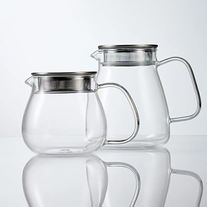 IwaiLoft Glass Teapot with Removable Stainless Steel Filter Lid Stovetop & Microwave Safe Borosilicate Glass Kettle for Loose Leaf, Blooming Tea And Coffee Sharing (15OZ) - Bloomnest
