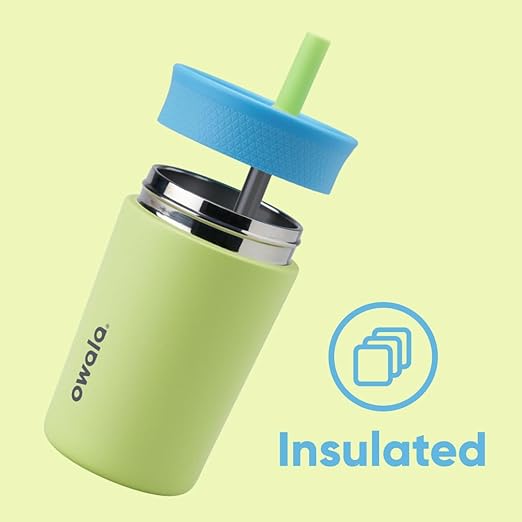 Owala Kids Insulation Stainless Steel Tumbler with Spill Resistant Flexible Straw, Easy to Clean, Kids Water Bottle, Great for Travel, Dishwasher Safe, 12 Oz, Blue and Light Green (Turtley Awesome) - Bloomnest