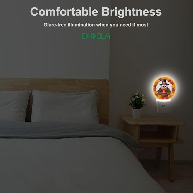 EKOBLA Autumn LED Plug-in Nightlights Turkey Maple Leaves Night Lights Plug into Wall Dusk to Dawn LED Lighting for Bedroom Bathroom Kitchen Corridor - Bloomnest