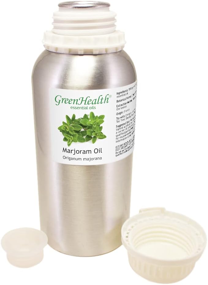 Marjoram Essential Oil – 16 fl oz (473 ml) Aluminum Bottle w/Plug Cap – 100% Pure Essential Oil – GreenHealth - Bloomnest