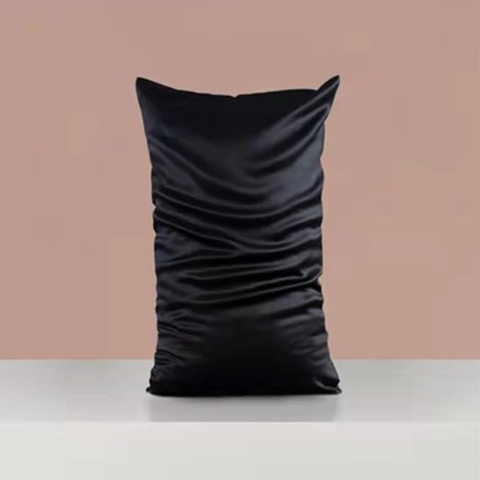 Organic Silk Pillowcase for Hair and Skin Made in USA, Natural Mulberry Silk Pillow Cases Black, 22 Momme, Oeko-TEX Certified, Anti Acne, 1 Pc 20"x26" (Standard, Black) - Bloomnest