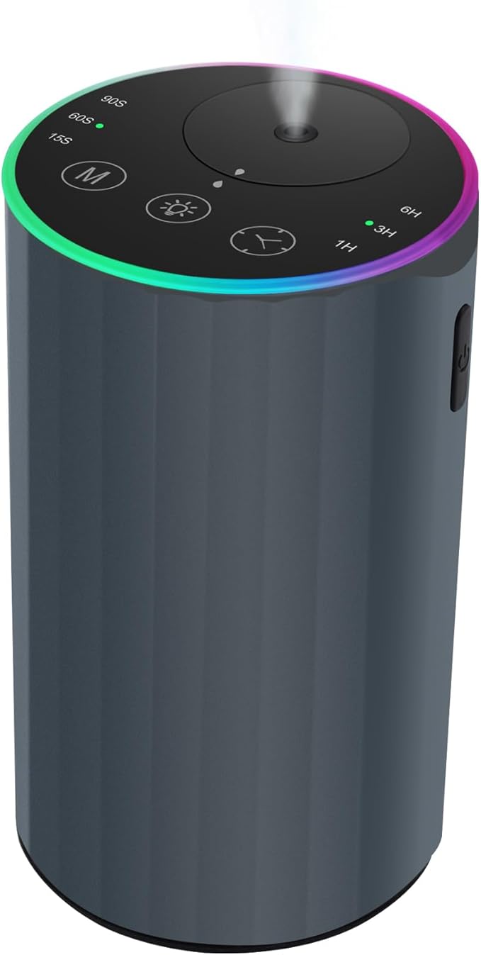 Waterless Essential Oil Diffuser, Battery Powered Mini Scent Air Machine, Aromatherapy Mist Diffuser for Home Room Car Office (Grey) - Bloomnest