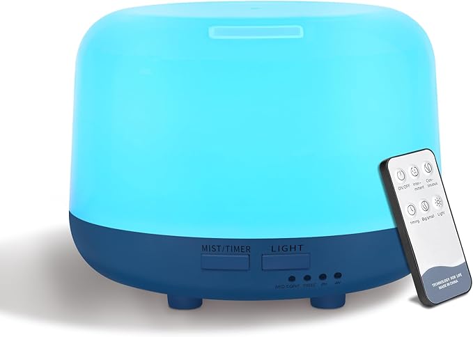 300ML Essential Oil Diffuser with Remote Control, 7 LED Color Changing Light,Ultrasonic Cool Mist Scent Humidifier - Bloomnest