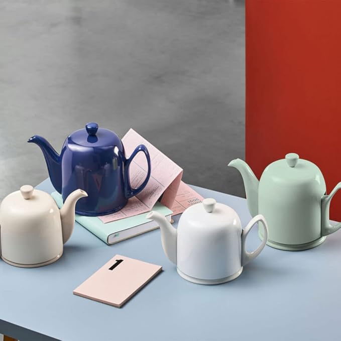 Degrenne Salam Luxury French Tea Pot - Porcelain Teapot with Stainless Steel Cover, Ceramic Tea Kettle for Loose Tea, Removable Infuser, 4 Cup Capacity, 24oz - Monochrome Mint - Bloomnest