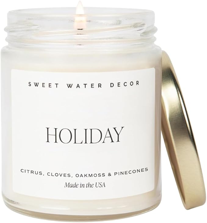 Sweet Water Decor Holiday Candle | Cloves, Pine, and Sandalwood Festive Christmas Winter Scented Soy Candles for Home | 9oz Clear Jar, 40 Hour Burn Time, Made in The USA - Bloomnest