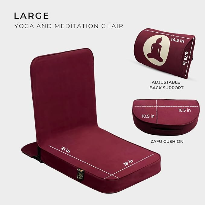 Friends of Meditation Relaxing Buddha Meditation Chair | Detachable Rectangular Back Support & Zafu Cushion | Portable Folding Chair | Floor Chair with Back Support | Yoga Chairs for Adults | Maroon - Bloomnest