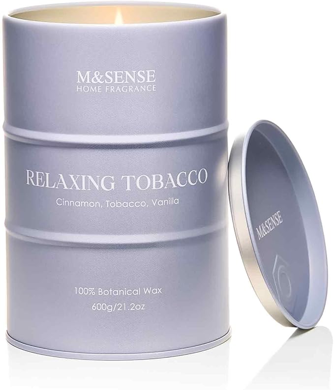 M&SENSE Tobacco Scented Candles Large, Natural Soy Candles 21.2oz 120 Hour Slow Burning,Aromatherapy Candle for Stress Relief Meditation Relaxing - Bloomnest