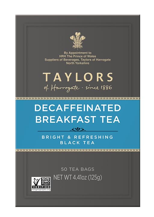 Taylors of Harrogate Decaffeinated Breakfast, Black Tea, Pillow Bags, 50 Count, (Pack of 1) Rich, Bright & Balanced, Decaffeinated, Enjoy Hot or Iced, 50 Teabags - Bloomnest