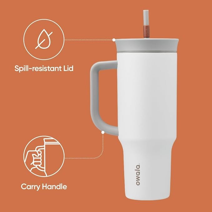 Owala Stainless Steel Triple Layer Insulated Travel Tumbler with Spill Resistant Lid, Straw, and Carry Handle, BPA Free, 40 oz, Gray (Iced Tea) - Bloomnest
