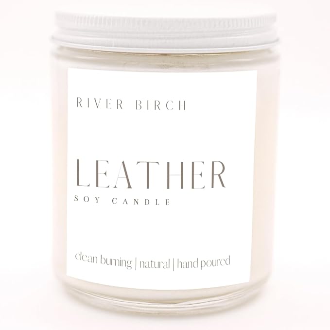 River Birch Candles Leather Scented Candle | Premium, All-Natural, Non-Toxic, Soy Candles | 8.5oz 40 Hr Burn Time | Cozy Relaxing Gifts for Home - Bloomnest