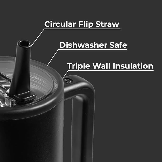 HydroJug Traveler - 32 oz Water Bottle with Handle & Flip Straw - Fits in Cup Holder, Leak Resistant Tumbler-Reusable Insulated Stainless Steel & Rubber Base - Gifts for Women & Men, Black - Bloomnest