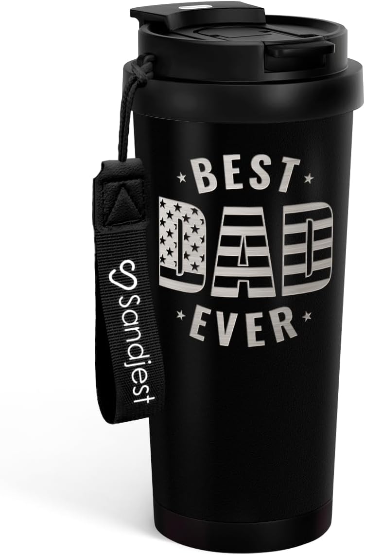 Dad Tumbler from Daughter- Stainless Steel 2-in-1 Lid Coffee Tumbler 18 oz, Best Dad Ever Insulated Travel Mug Gift for Men Husband Dad, Birthday Christmas 4th of July (American Flag)