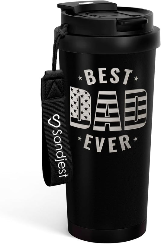 Dad Tumbler from Daughter- Stainless Steel 2-in-1 Lid Coffee Tumbler 18 oz, Best Dad Ever Insulated Travel Mug Gift for Men Husband Dad, Birthday Christmas 4th of July (American Flag)