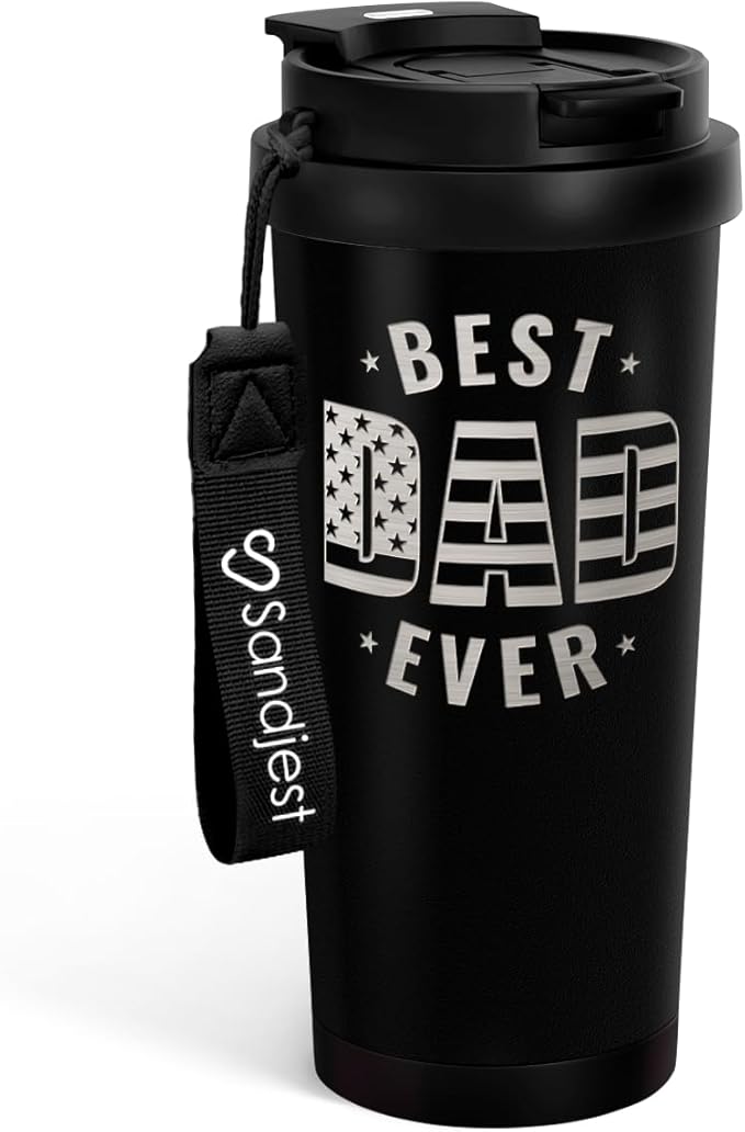 Dad Tumbler from Daughter- Stainless Steel 2-in-1 Lid Coffee Tumbler 18 oz, Best Dad Ever Insulated Travel Mug Gift for Men Husband Dad, Birthday Christmas 4th of July (American Flag) - Bloomnest