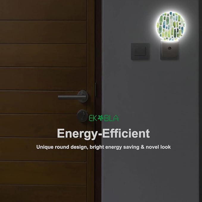 EKOBLA Cactus Tropical Night Lights Plug into Wall Cacti Green Plant LED Dusk to Dawn Plug-in Nightlights Auto Sensor for Home Indoor Bathroom Hallway Kitchen - Bloomnest