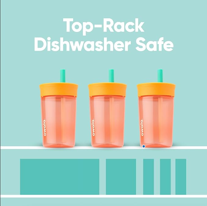 Owala Kids Insulation BPA-Free Plastic Tumbler with Spill Resistant Flexible Straw, Easy to Clean, Kids Water Bottle, Great for Travel, Dishwasher Safe, 15 Oz, Orange and Peach (Watermelon) - Bloomnest