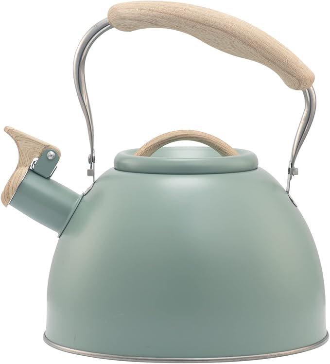 3.2 Quart Whistling Tea Kettle for Stove Top Stainless Steel Tea Pots With Wood Pattern Anti-slip Handle, Green… - Bloomnest
