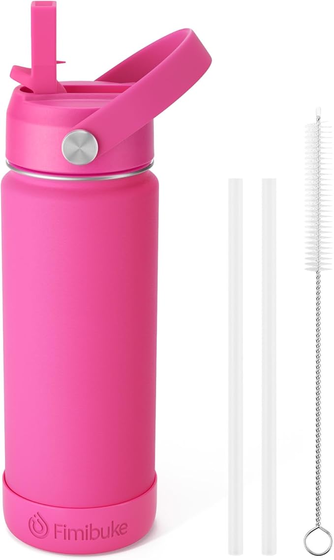 Fimibuke Kids Insulated Water Bottle, 18oz BPA FREE 18/8 Stainless Steel Kids Cup with Straw Travel Tumbler Double Wall Vacuum Leak Proof Toddler Water Bottle for School Boys Girls(1 Pack, Magenta) - Bloomnest
