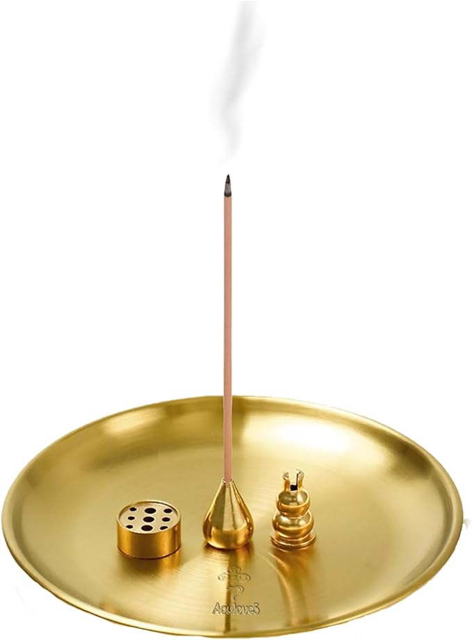 5 in 1 Incense Burner,Upgrade 5.5 Inch Brass Incense Holder for Incense Sticks/Coil Incense Cones, Brass Ash Catcher for Meditation Yoga Roomr,Home Fragrance Decoration