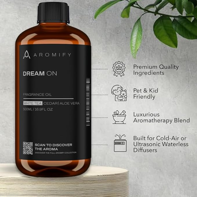 Dream On Diffuser Oil, 16.9 FL Oz, 500 mL, Luxury Hotel Scent Diffuser Oil for Home, Office & Spa, Fragrance Essential Oils for Aromatherapy, Aloe Vera & Cedarwood. - Bloomnest