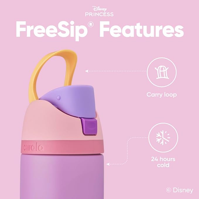 Owala Disney Princess FreeSip Insulated Stainless Steel Water Bottle with Straw for Sports and Travel, BPA-Free Sports Water Bottle, 24 oz, Rapunzel Owala