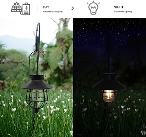 YAKii 2 Pack Solar Lantern Hanging Waterproof Outdoor Metal Solar Lamp with Warm White Light Decorate for Yard Garden Pathway Patio Porch Decor (Black) - Bloomnest