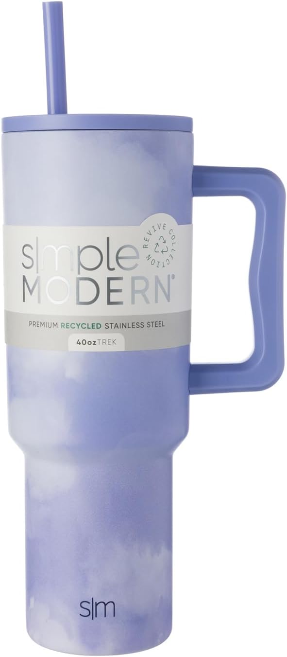 Simple Modern 40 oz Trek Tumbler with Handle and Straw Lid | Cup Holder Friendly Insulated Stainless Steel Travel Mug | Whimsical Tie Dye SimpleModern