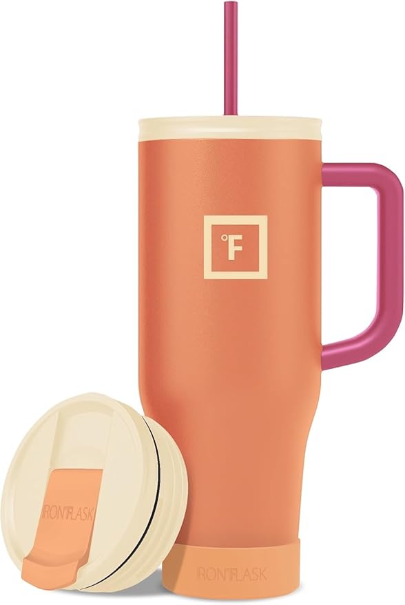 IRON °FLASK Co-Pilot Insulated Mug w/Boot, Straw & Flip Cap Lids - Cup Holder Bottle for Hot, Cold Drink - Leak-Proof - Water, Coffee Portable Travel Mug - Dream Sunset, 40 Oz - Bloomnest