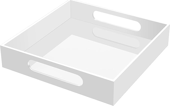 Home Decorative Coffee Table Tray, 10"x10" Elegant Acrylic Serving Trays with Handles Works for Eating, Breakfast, Makeup Drawer Organizer,Bathroom Vanity Table,Ottoman Tray, White - Bloomnest