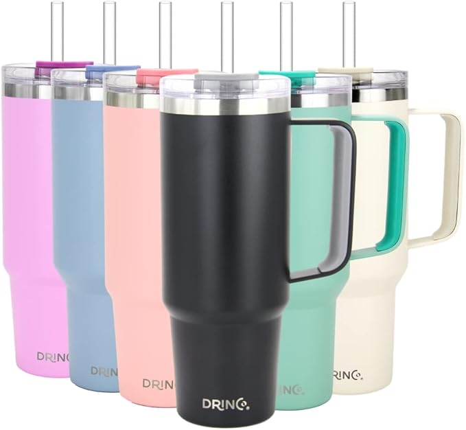 Drinco 40oz 30 oz Tumbler with Handle, Straw Lid, Insulated Stainless Steel Travel Mug Water Bottle Ice Coffee Cup For Cold and Hot, BigSur (40oz Black) - Bloomnest