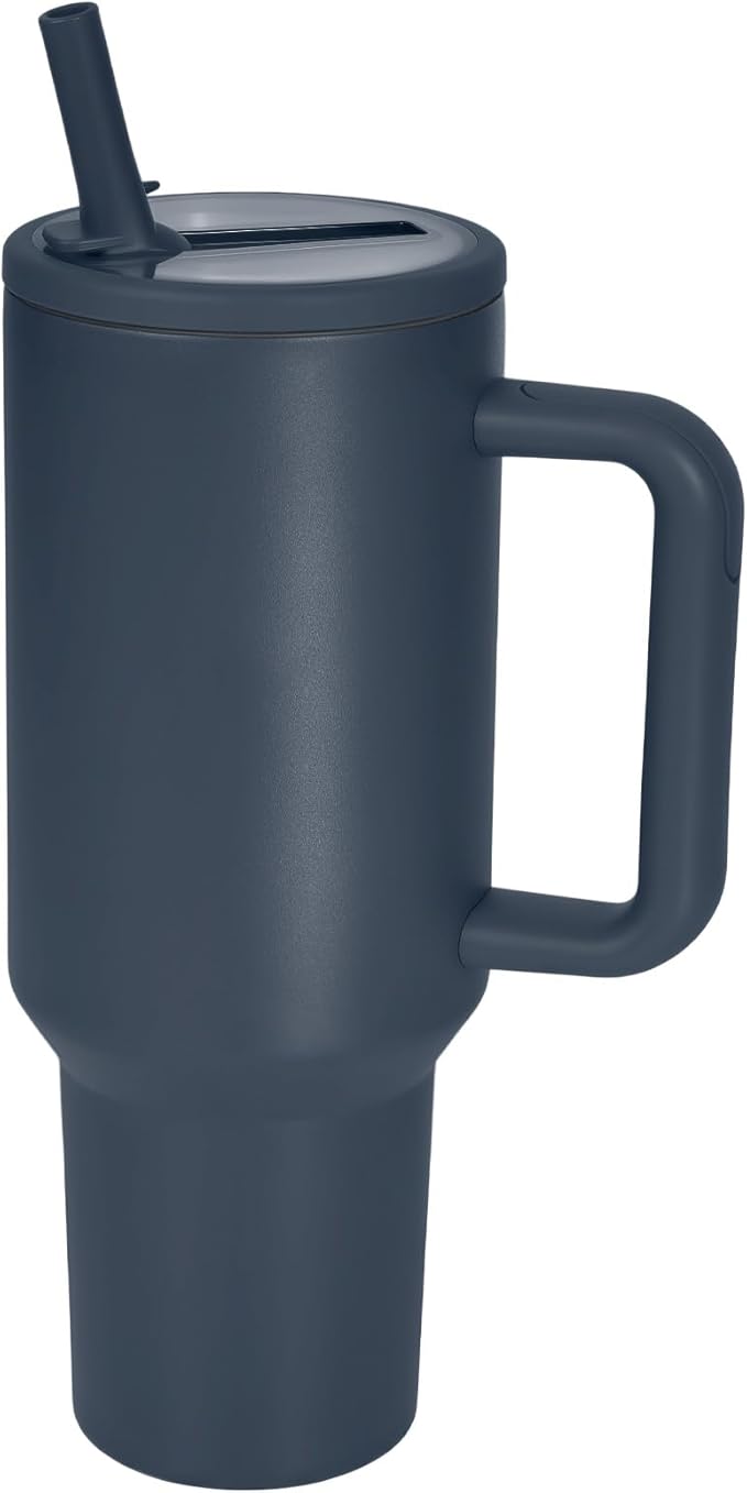 40 oz Insulated Tumbler with Handle,Flip Straw,Lid & Rubber Base Stainless Steel Water Bottle - Leak Proof Vacuum Insulated Mug BPA Free Reusable Travel Cup Gifts for Women/Men (Darkblue 40oz) - Bloomnest