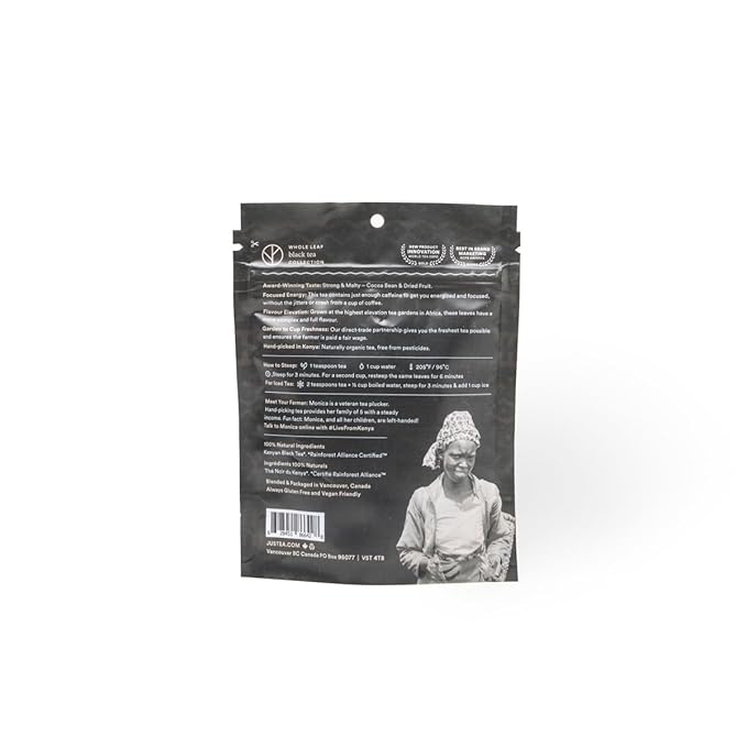 JusTea MT. KENYA BLACK | Loose Leaf Black Tea | Recyclable Refill Pouch | 40+ Cups (3.2oz) | High Caffeine | Award-Winning | Fair Trade | Non-GMO - Bloomnest