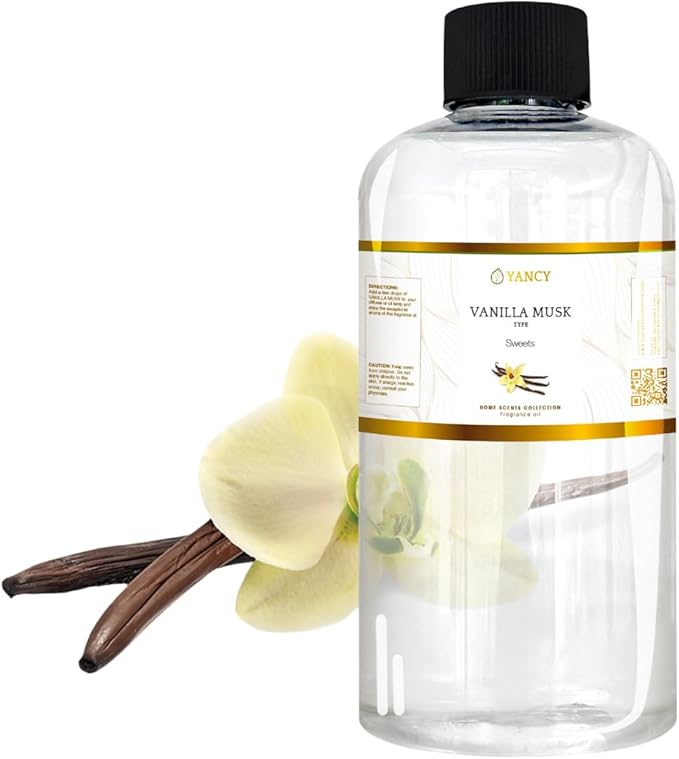 YANCY Vanilla Musk Home Collection Fragrance Oil (8 oz), Luxurious Vanilla and Musk Scent, Warm Fragrance for Diffusers, Oil Burners & Aroma Lamps, Cozy Scent for Relaxing Home Spaces YancySpa