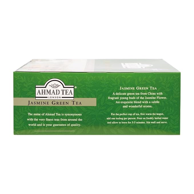 Ahmad Tea Jasmine Green Tea, Tagged Teabags without envelopes, 100 Count - Bloomnest
