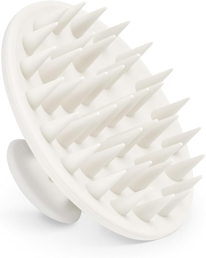Meartchy Silicone Scalp Massager Shampoo Brush, Scalp Brush for Hair Growth & Dandruff Removal, Hair Scrubber Scalp Stimulator Exfoliator Brush with Soft Bristles for Wet Dry Scalp Care (White) Meartchy