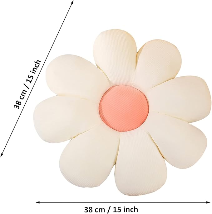 Flower Shaped Throw Pillow - Soft Seating Cushion Floor Pillow for Room Decor, Plush Pillow for Bedroom, Sofa, Bed, Reading (15 Inch, White) - Bloomnest