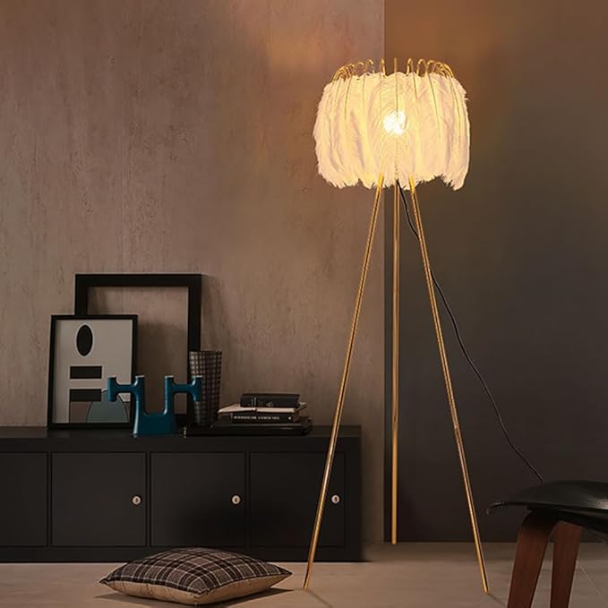 Nordic Feather Floor Lamp Modern Art Family Iiving Room Bedroom Creativity LED Decorative Standing Light (G) - Bloomnest
