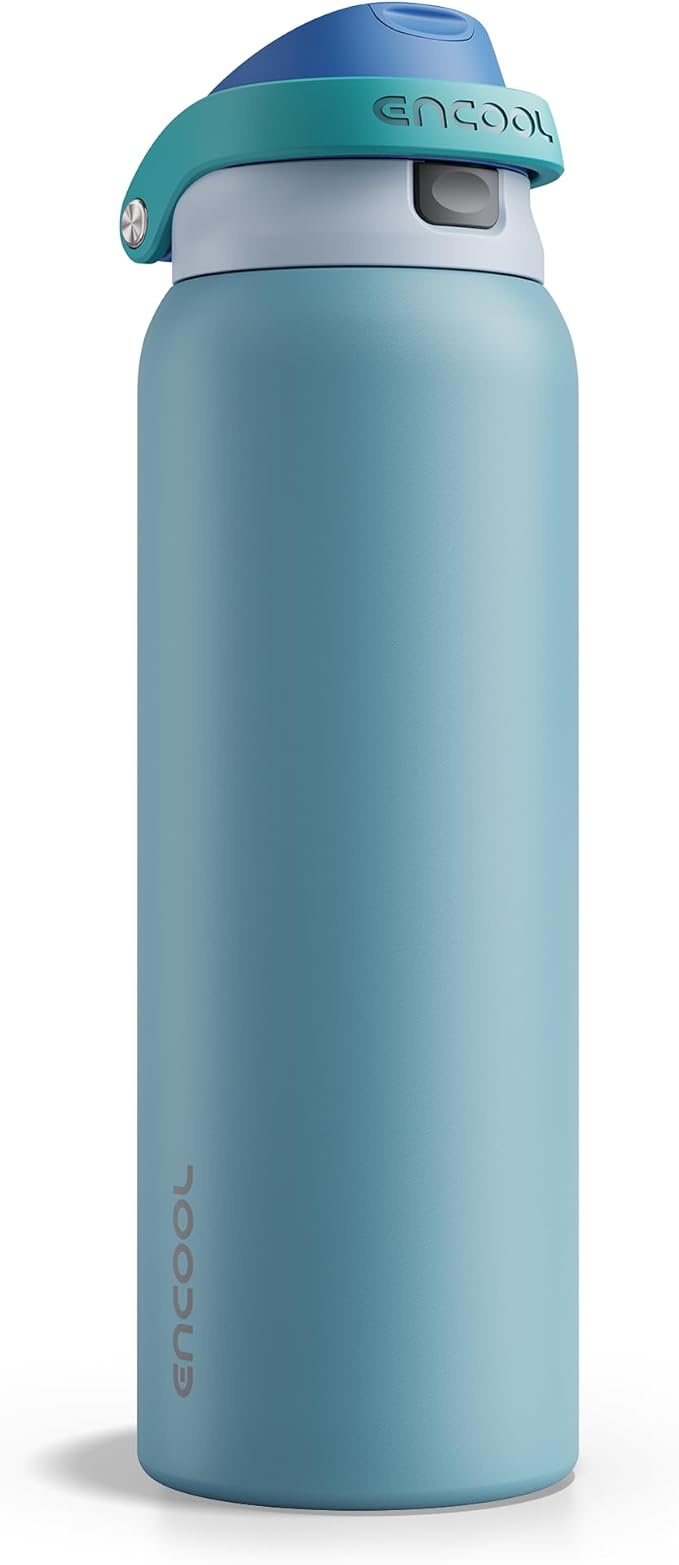 ENCOOL Leakproof Insulated Water Bottle with Straw Dual-Sip Water Bottle Bag-Safe Design for Work, Commute & Gym – Keeps Drinks Cold All Day, 40 oz, Teal Blue ENCOOL